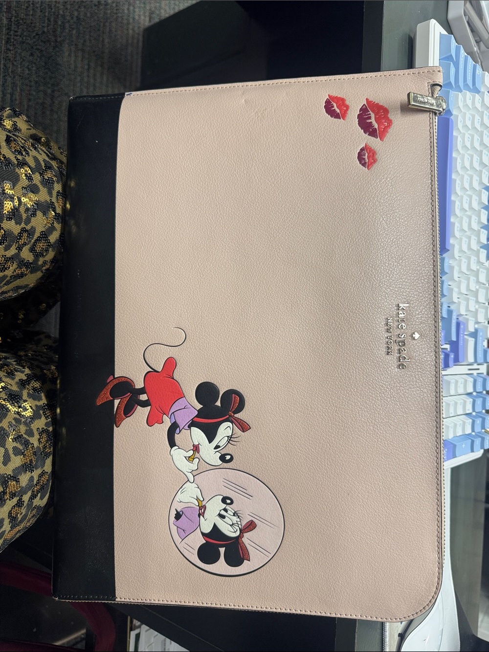 Kate Spade Pink & Black Minnie Mouse 15” laptop sleeve